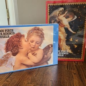 F.X. Schmid Lot of 2 1000 Piece Puzzles "Midnight Angel" "Cupid's Kiss"